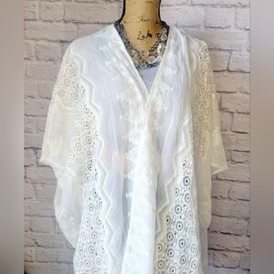 Haptics Women's small oversized cover-up white lace multiple patterns open front